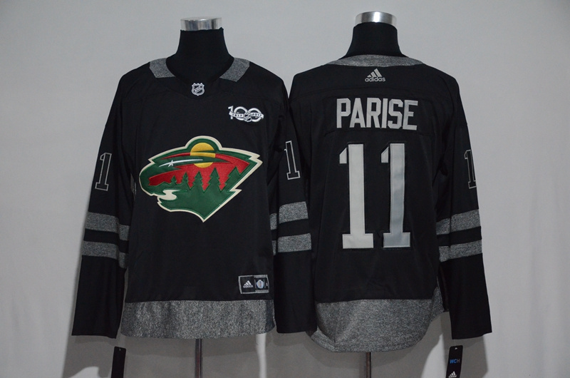 NHL Minnesota Wild #11 Parise Black 1917-2017 100th Anniversary Stitched Jersey->->NHL Jersey